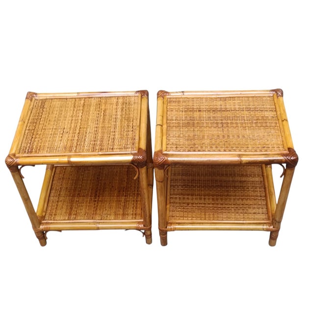 1960s Bamboo and Woven Rattan Side Tables, Italy, 1960s, Set of 2 For Sale - Image 5 of 8
