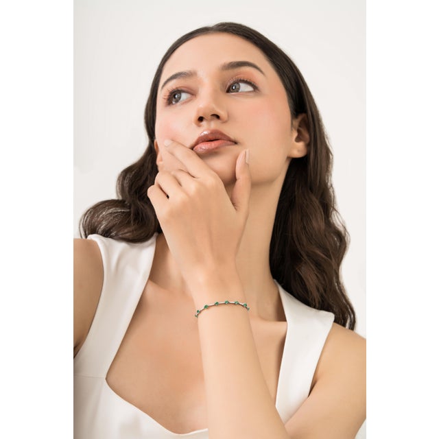 Not Yet Made - Made To Order 2.44ct Pear-Shaped Emerald & Diamond Tennis Bracelet 7 Inches in 14k White Gold For Sale - Image 5 of 14