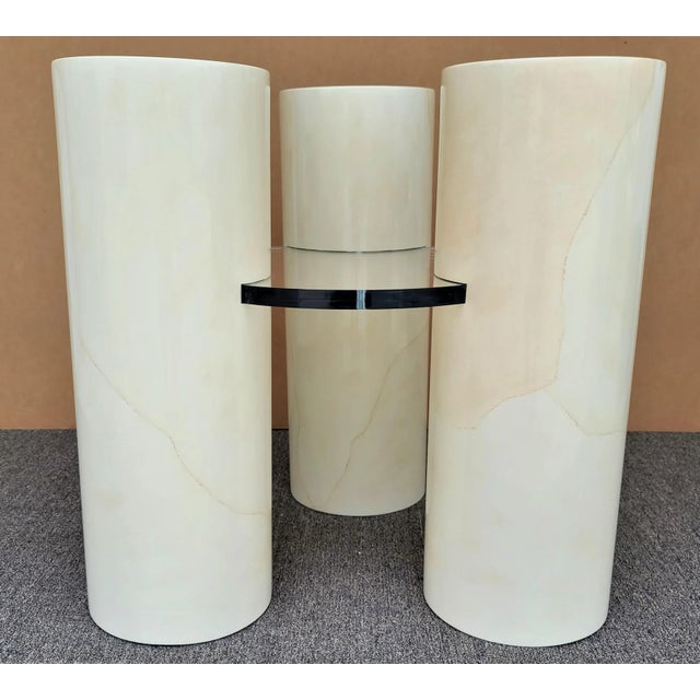 Mid-Century Modern Karl Springer Style Dining Table Base or Display Stands Faux Goatskin For Sale - Image 3 of 11