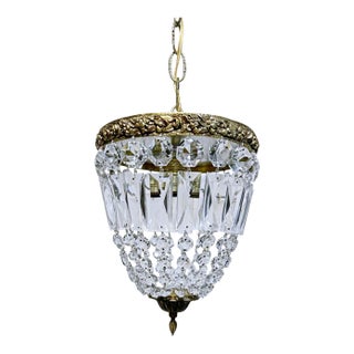 Vintage 1950s Italian Brass Basket Chandelier For Sale