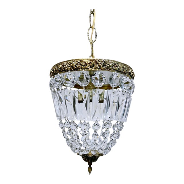 Vintage 1950s Italian Brass Basket Chandelier For Sale