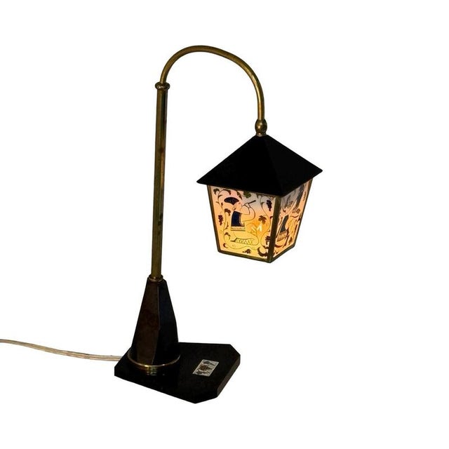 Mid 20th Century Vintage Art Deco Table Lamp with Stained Glass Shade and Decorative Base, Ukraine, 1960s For Sale - Image 5 of 9