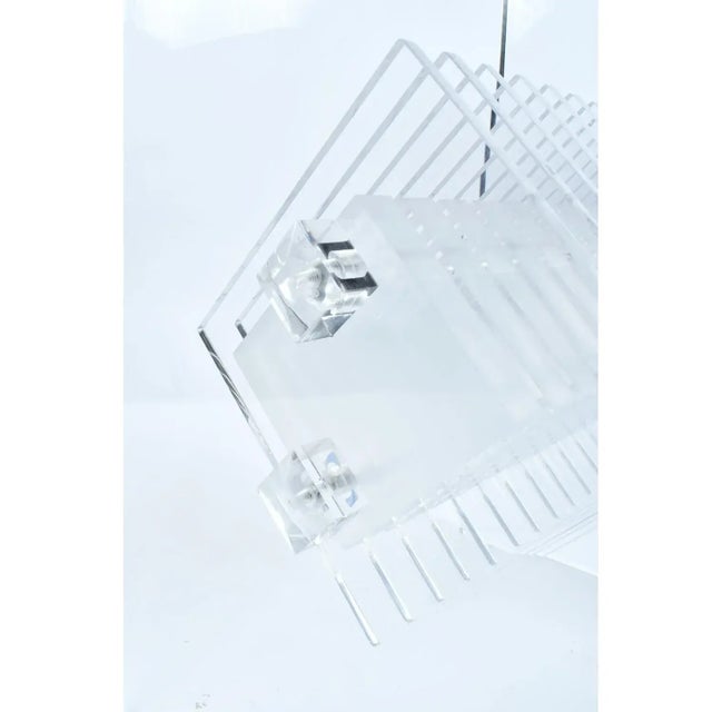 Clear Lucite Acrylic Pedestal Dining Table With Round Glass and Prism Center For Sale - Image 12 of 14