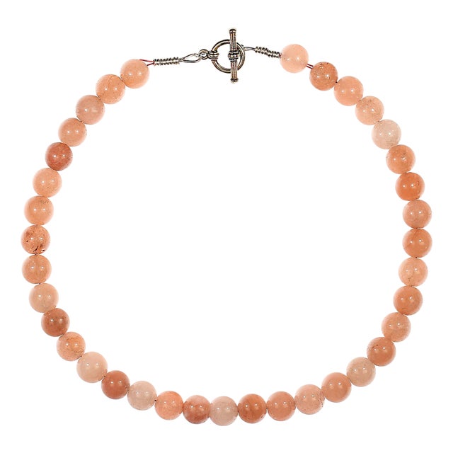 Ajd 16 Inch Orange/Peach Agate Necklace With Bali Silver Toggle Clasp For Sale