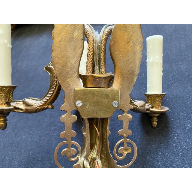Pair of Early 20th Century Matching Serpent Brass Wall Sconces For Sale - Image 10 of 11