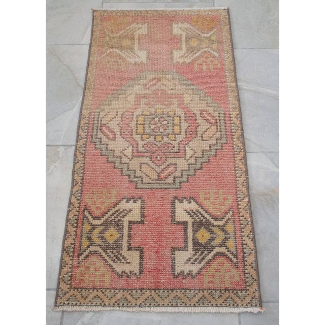 1970s Hand Knotted Door Mat, Entryway Rug, Bath Mat, Kitchen Decor, Small Rug, Turkish Rug - 1′3″ × 3′3″ For Sale - Image 5 of 10