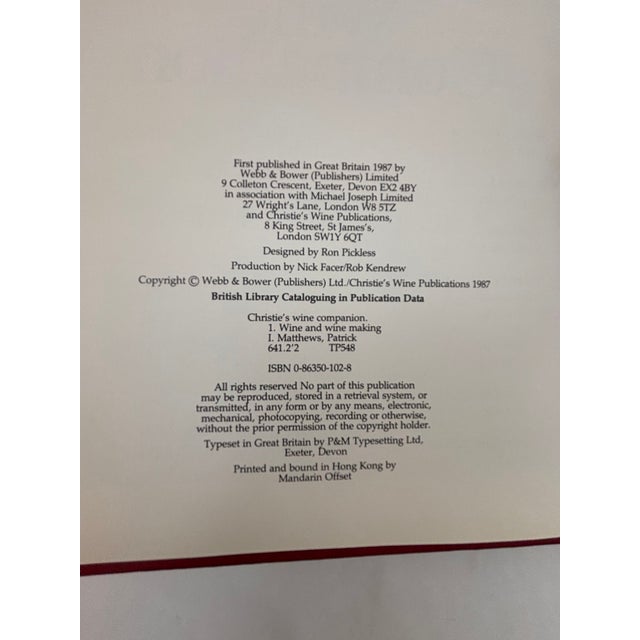Christie's Wine Companion Hardcover by Patrick Matthews 1967 1st Ed. For Sale In Palm Springs - Image 6 of 10