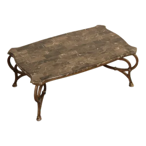 Rustic European Style Faux Marble Top Metal Base Coffee Table