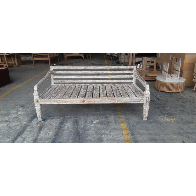 Simple classic style hand crafted teak wood twin size daybed with white wash finish. Great for outdoor or indoor use....