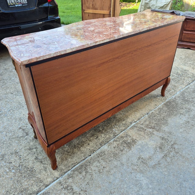 Late 20th Century Marble Top French Louis XV Style Bronze Mounted Marquetry Sideboard Buffet For Sale - Image 11 of 18