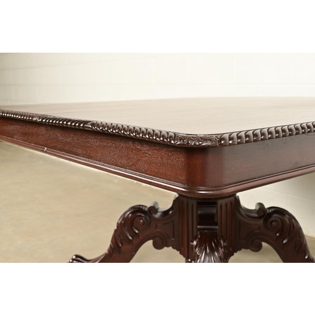 R. J. Horner Antique Victorian Carved Mahogany Split Pedestal Extension Dining Table With Lion Paw Feet, Newly Refinished For Sale - Image 10 of 13