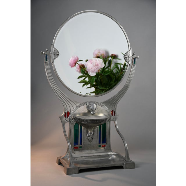 Jugendstil Alpacca Silver-Plated Vanity Mirror with Polychrome Glass Inlays from WMF, 1900s For Sale - Image 14 of 18