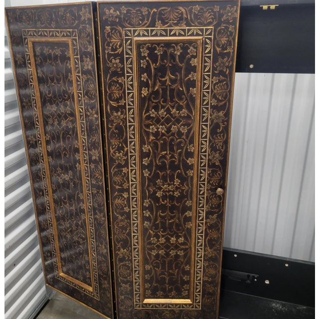 Monumental Vintage Maitland Smith Gold Black 4 Door Flat Screen Tv Hideaway Wall Mounted Cabinet For Sale - Image 9 of 15