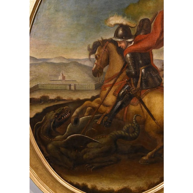 Follower of Raffaello Sanzio, Saint George & the Dragon, 1700, Oil on Canvas, Framed For Sale - Image 12 of 17