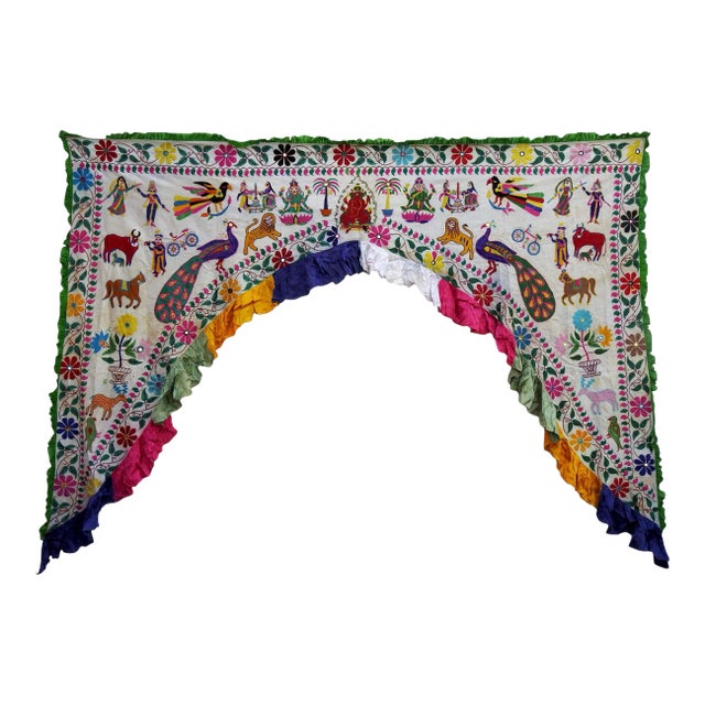 Vintage Door Valance Kutch Hand Embroidered Door Topper Curtain Wall Hanging For Sale