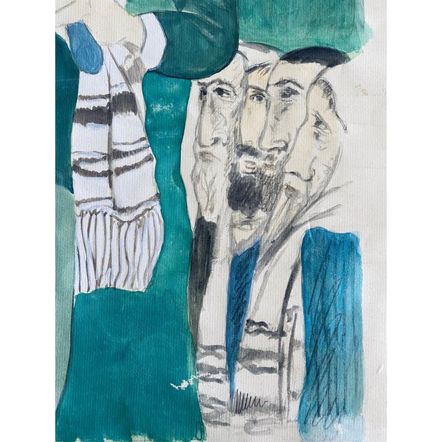 Early 20th Century Harry Sternberg, Modernist Rabbi In Synagogue Judaica Watercolor Harry Sternberg For Sale - Image 5 of 9