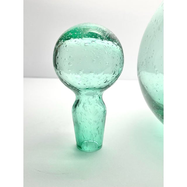 Contemporary Hand Blown Glass Bubbles Mint Forest Green Decanter & Stand For Sale - Image 9 of 12