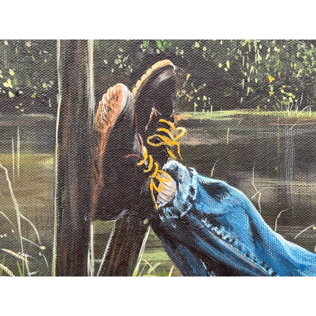 Young Boy Fishing by a Beautiful Riverside in Lush Green English Countryside 1995 For Sale - Image 17 of 18