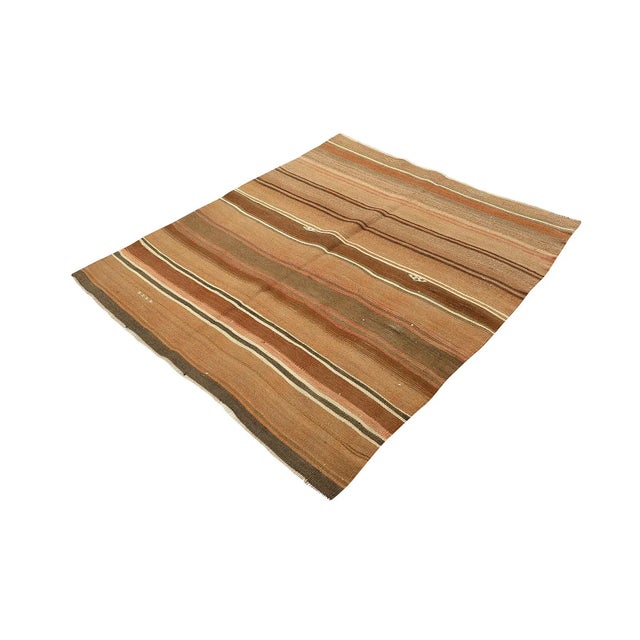 Mid-Century Modern Mid 20th Century Vintage Brown Kars Kilim Rug For Sale - Image 3 of 7