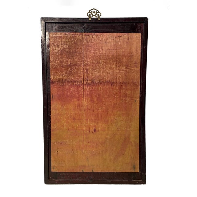 1980s Vintage Chinoiserie Hand Painted Famille Rose Porcelain Wall Panel 30" H For Sale - Image 5 of 5