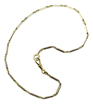 1920s Art Deco 10k Gold Bi-Colored Watch Chain With 14k Gold Dog Clip and Spring Ring