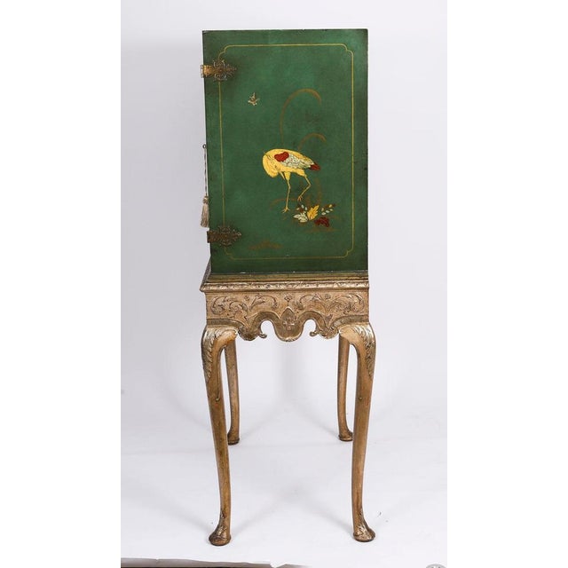 Mid-Century Green Lacquered Cocktail Cabinet on Stand from Harrods, 1940s For Sale - Image 9 of 18