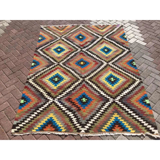 Vintage Diamond Design Kilim Rug - 66" X 93" For Sale - Image 10 of 10