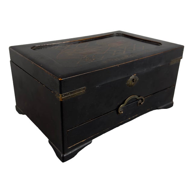 Antique Jewelry Box in Lacquered Wood, 20th Century For Sale