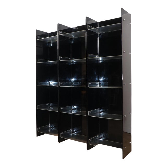 Vintage Space Age Bookcase in Black and Clear Acrylic Glass, 1970s For Sale