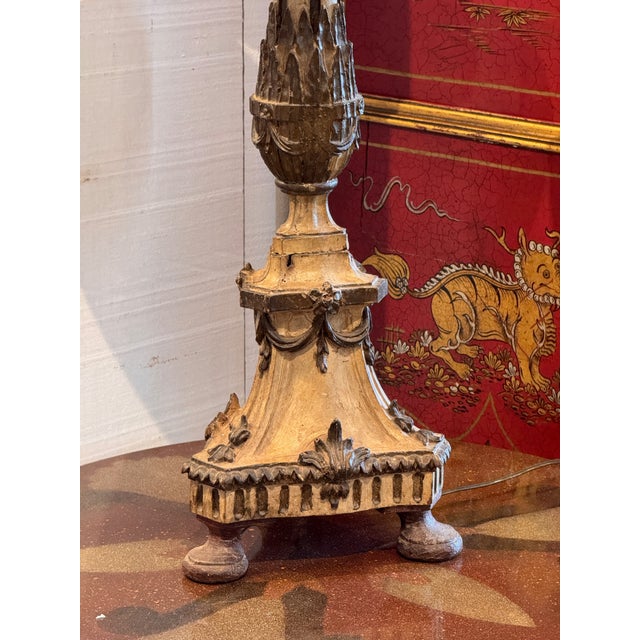 19th Century Carved Wood Altar Stick Form Table Lamp For Sale - Image 4 of 11