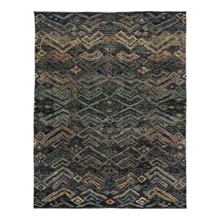 Modern African-Inspired Tulu Rug – Geometric Tribal Zig-Zag Hand-Knotted Wool For Sale