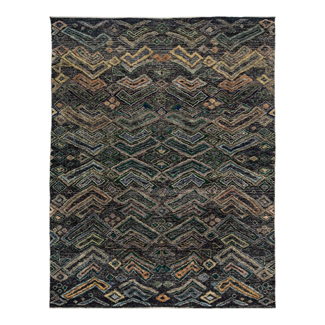 Modern African-Inspired Tulu Rug – Geometric Tribal Zig-Zag Hand-Knotted Wool For Sale