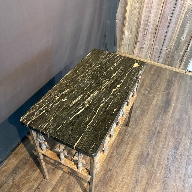 Black Antique French Wrought Iron Console Table With Balcony Railing and Marble For Sale - Image 8 of 10