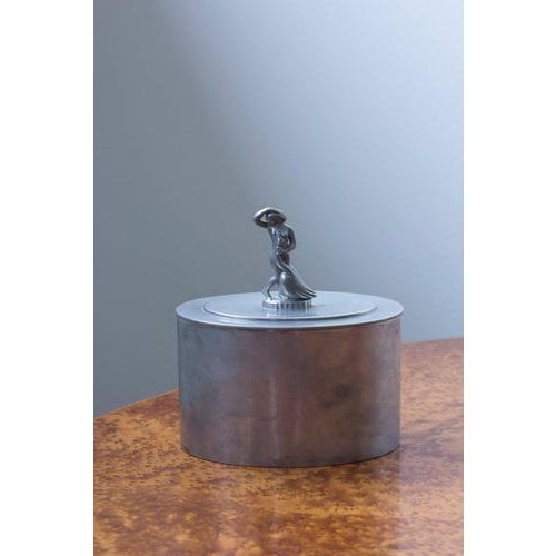 Pewter jar designed by sylvia stave. Produced in 1931 by c. G. Hallberg in stockholm sweden. Elliptical jar with lid...