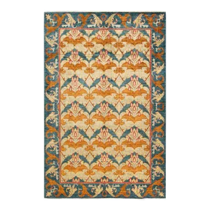 Arts & Crafts Hand Knotted Area Rug, Green - 6' 2" x 9' 5"