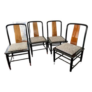Italian Black Lacquer Wood and Brass Side Chairs- Set of 4 For Sale