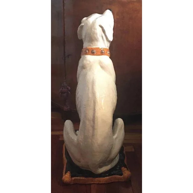 Ceramic Large Hollywood Regency Glazed Terracotta Majolica Dog Statue For Sale - Image 7 of 13