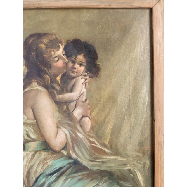 19th Century English or French School Mother and Daughter Portrait Painting For Sale - Image 9 of 16