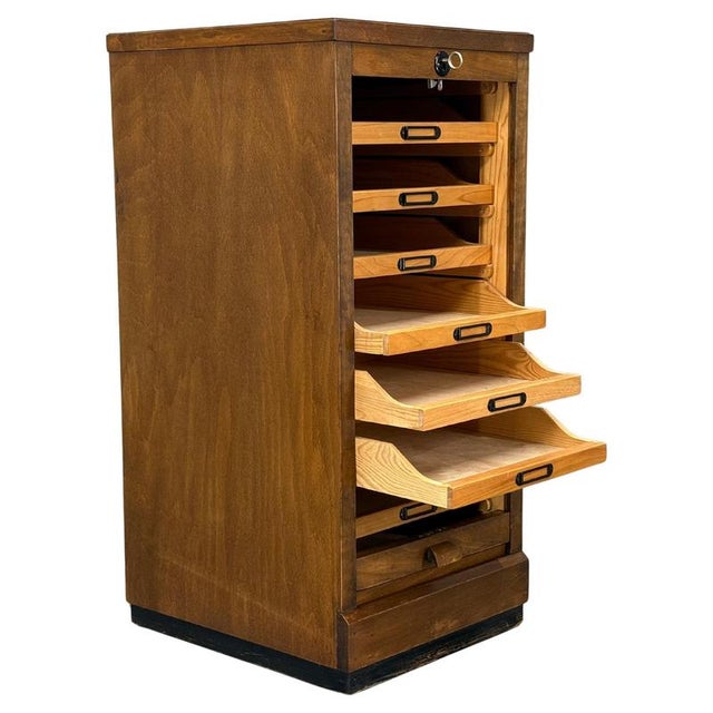 Art Deco Tambour Office Cabinet in Beech, Czechoslovakia, 1940s For Sale - Image 18 of 18