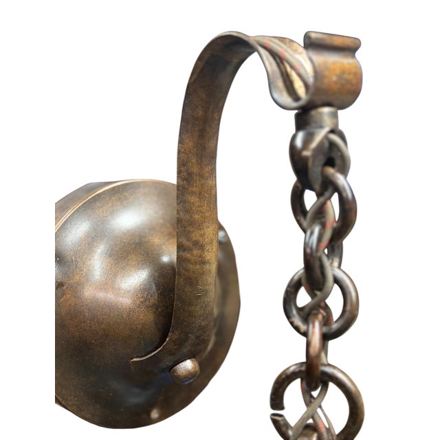 Metal Hammered Exposed Bulb Arts and Crafts Wall Sconce in Patinated Bronze For Sale - Image 7 of 9