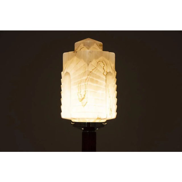 Art Deco Floor Lamp with Marbled Carmel Chrysler Building Style Skyscraper Shade, 1930s For Sale - Image 11 of 12