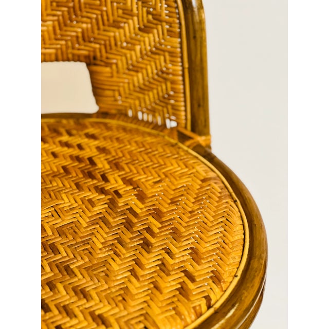 Brown Vintage Mid 20th Century Bamboo and Rattan Swivel Bar Stool For Sale - Image 8 of 10