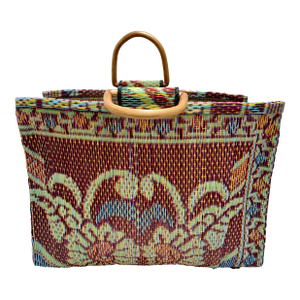 Large Basket Beach Tote Bag With Wood Handles