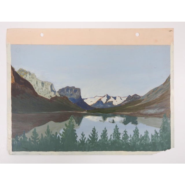 Rustic 1940s Outsider Folk Art Mountain Lake Landscape Painting For Sale - Image 3 of 3