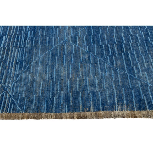 Handmade Modern Moroccan Style Wool Rug in Blue With Geometric Design For Sale - Image 10 of 10