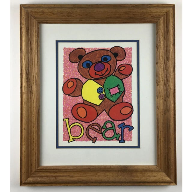 Shabby Chic Oak Framed Vintage Print Pair Doll & Bear For Sale - Image 3 of 11