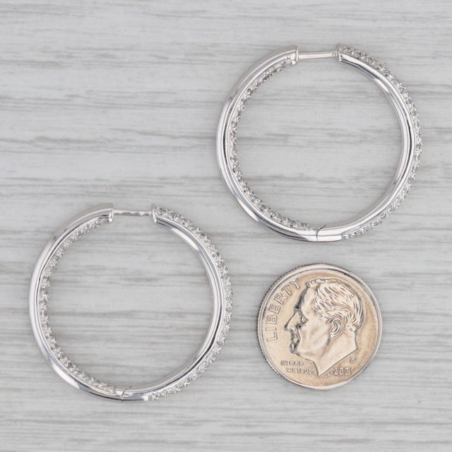 2010s 0.30ctw Diamond Inside Out Hoop Earrings 14k White Gold Hinged Round Hoops, Pair For Sale - Image 5 of 5
