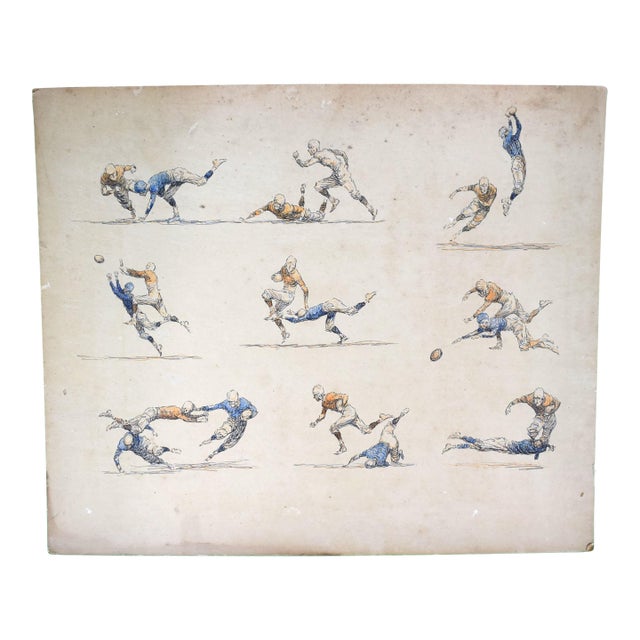 Pen & Ink Drawing of Football Scenes by Paul Brown For Sale