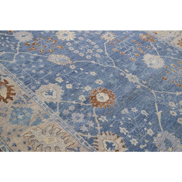 Blue Apadana's Artisan Collection Handmade Allover Designed Wool Rug For Sale In New York - Image 6 of 11