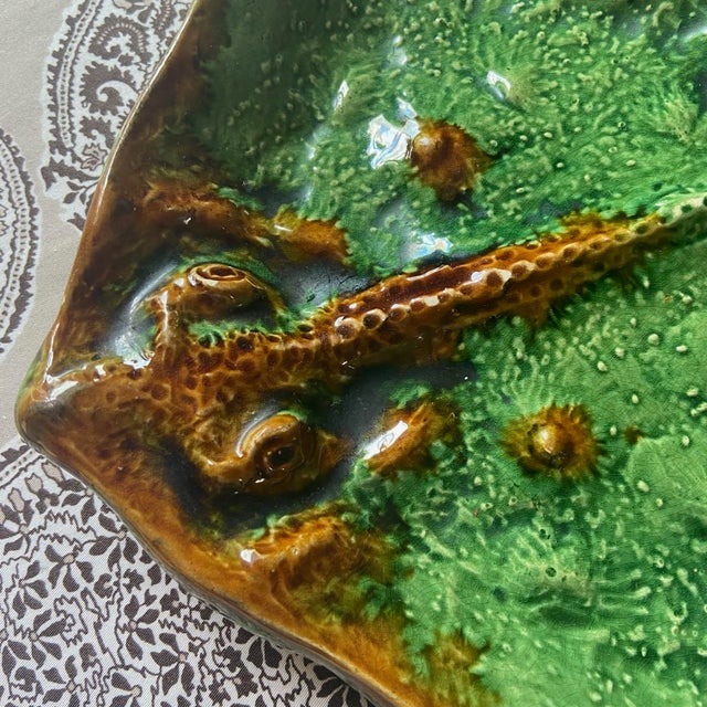 Vintage French Majolica Manta Ray Dish Platter, 1960 For Sale - Image 3 of 10